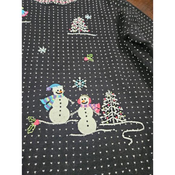Alfred Dunner PL Snowman Ski Sweater Winter Snowflakes Christmas Knit Petite L - Picture 3 of 7
